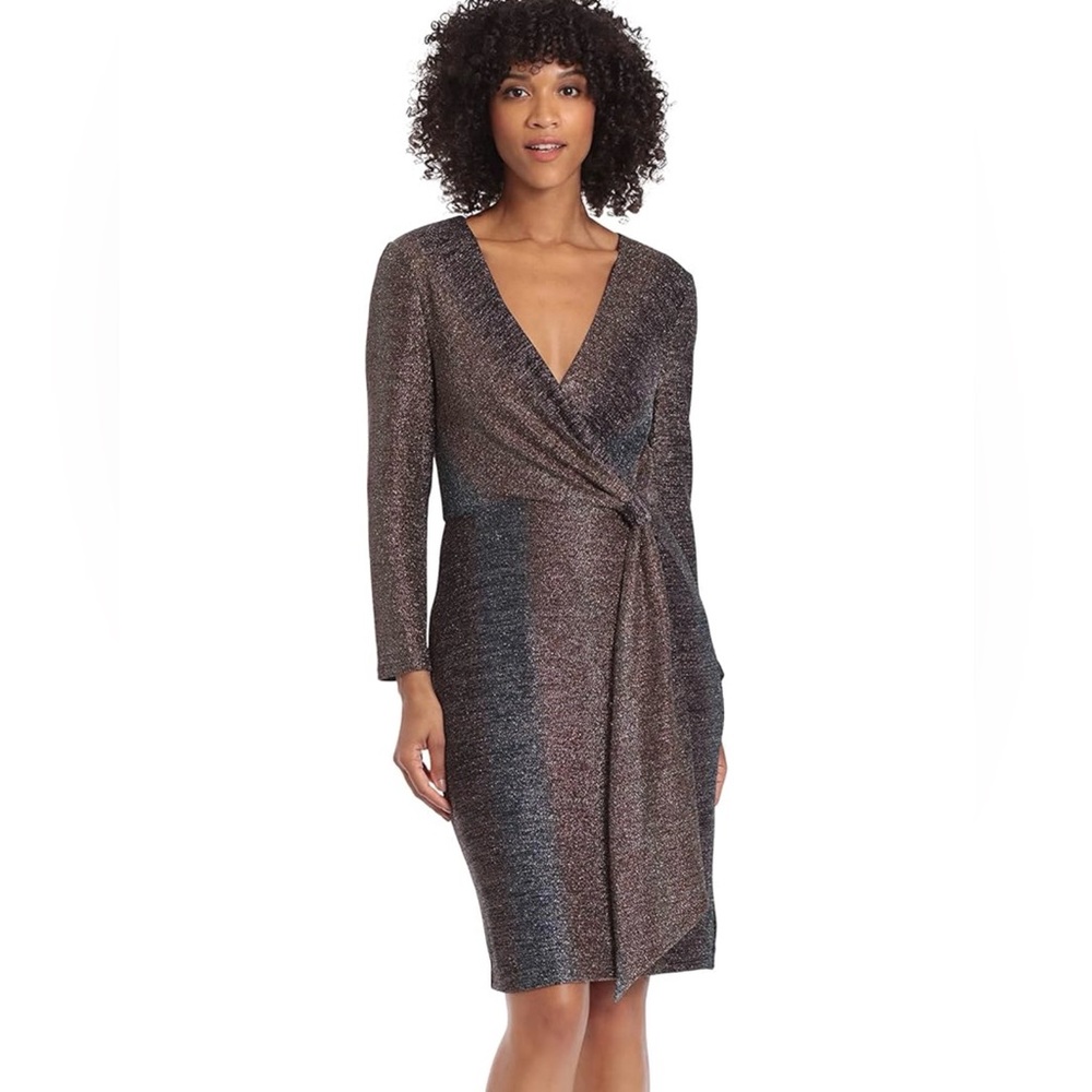 Maggy London Sparkle shimmer Wrap-Front Sheath Dress size 2